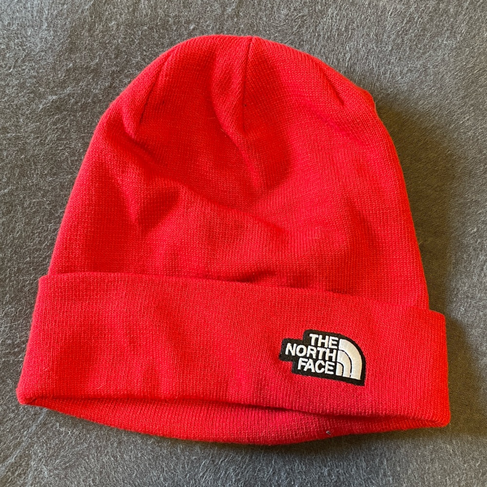 The North Face red beanie